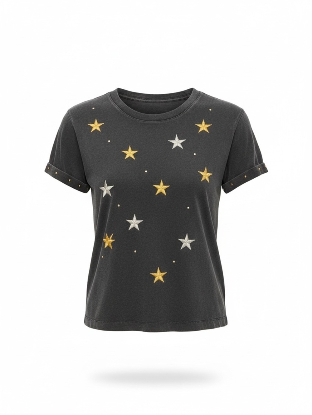 Vintage Black & Gold Star Embellished T-Shirt